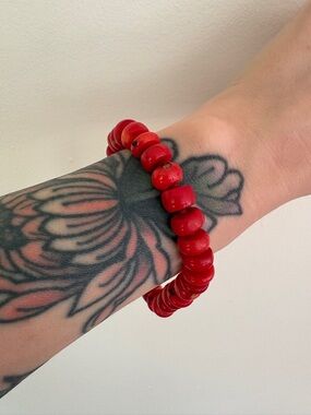 VTG RARE Coral Bead Bracelet w/ 925 Clasp